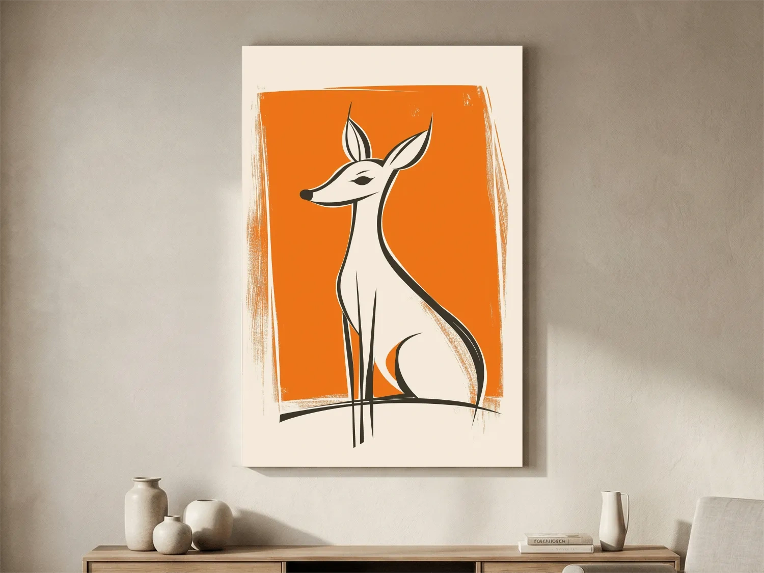 Stylized Deer Caricature Illustration - Mid Century Modern Wildlife Wall Art