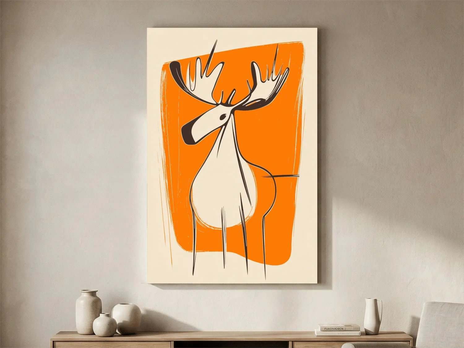 Fun caricature wall art illustration of a cartoon moose