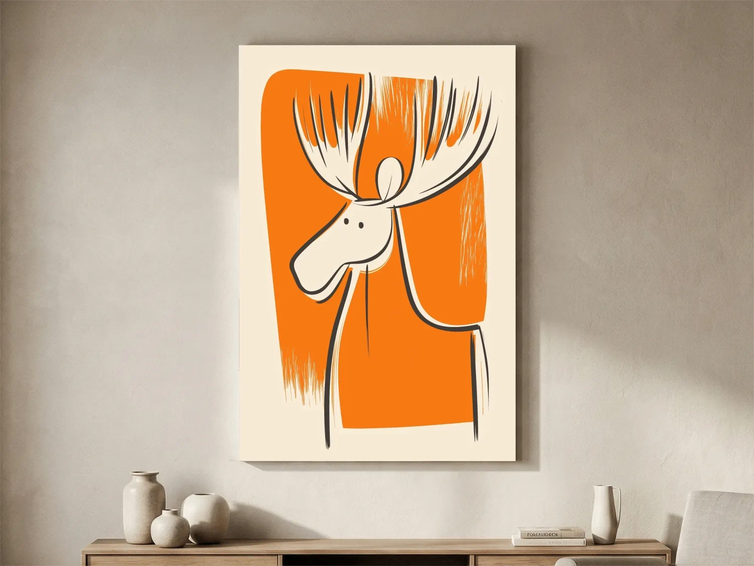Minimalist Caricature Moose Illustration - Cartoon Wildlife Wall Art