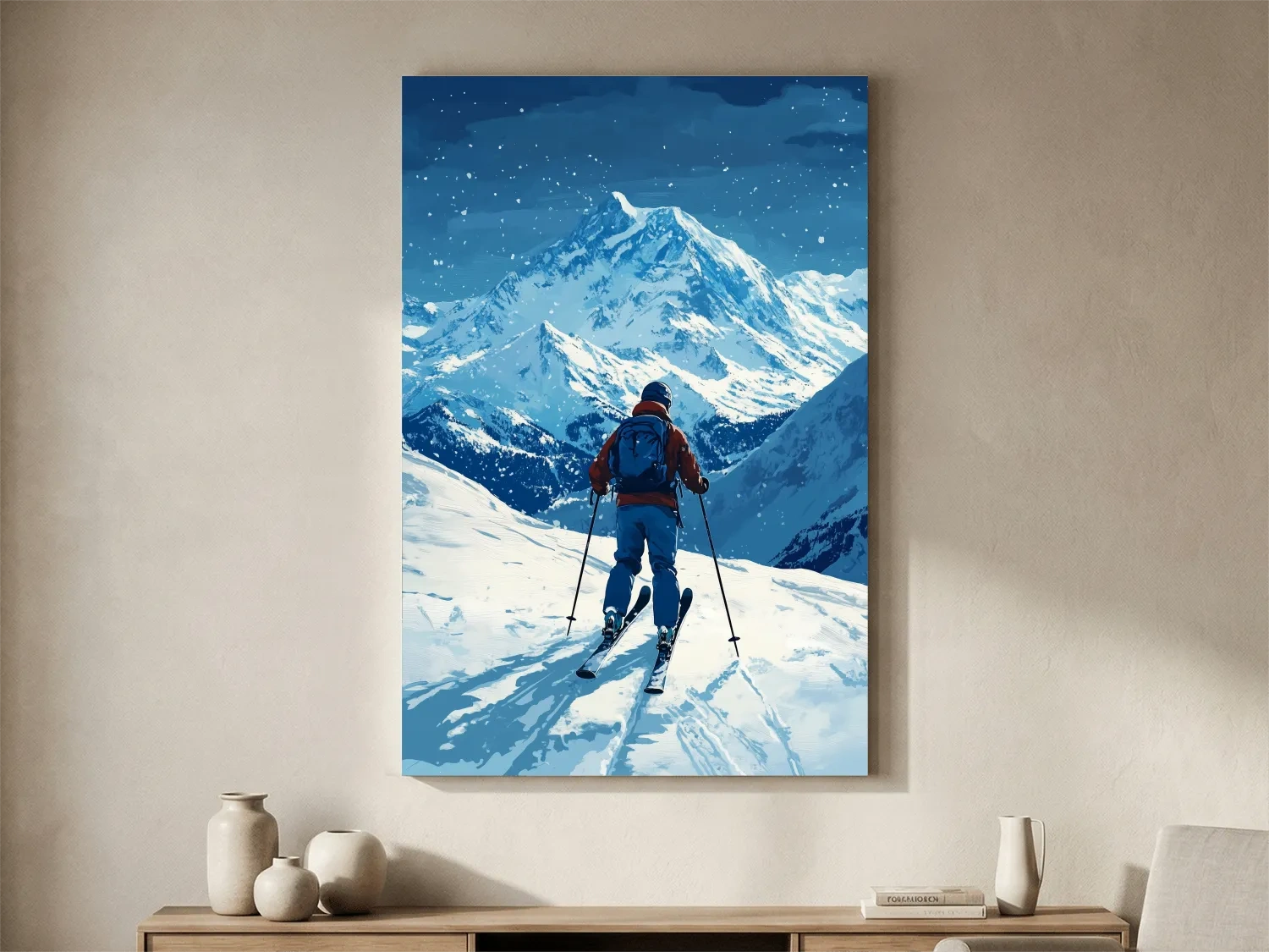 Alpine Skier In Snowy Mountain Peaks - Winter Adventure Landscape Wall Art