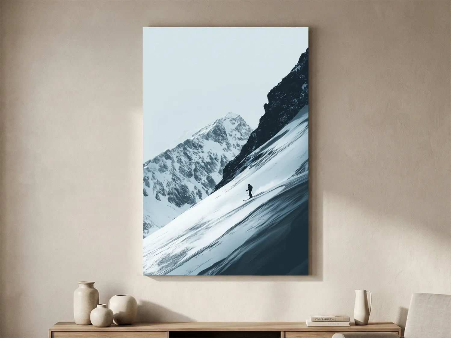 Snowy Alpine Skier Artwork - Minimalist Ski Wall Art