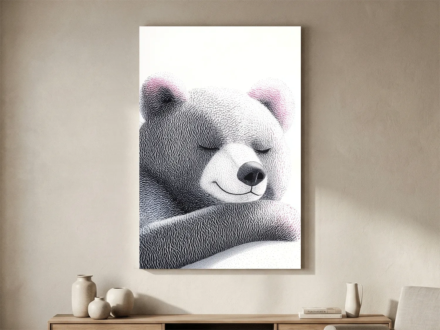 Cute Teddy Bear Illustration - Minimalist Nursery Animal Wall Art