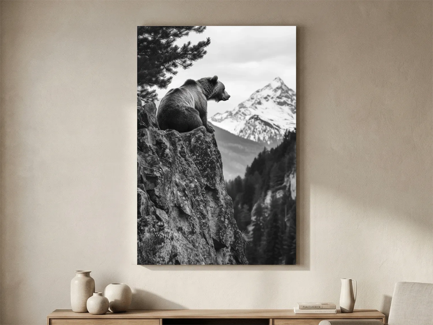 Black And White Grizzly Bear Photographic Artwork - Alpine Wildlife Wall Art