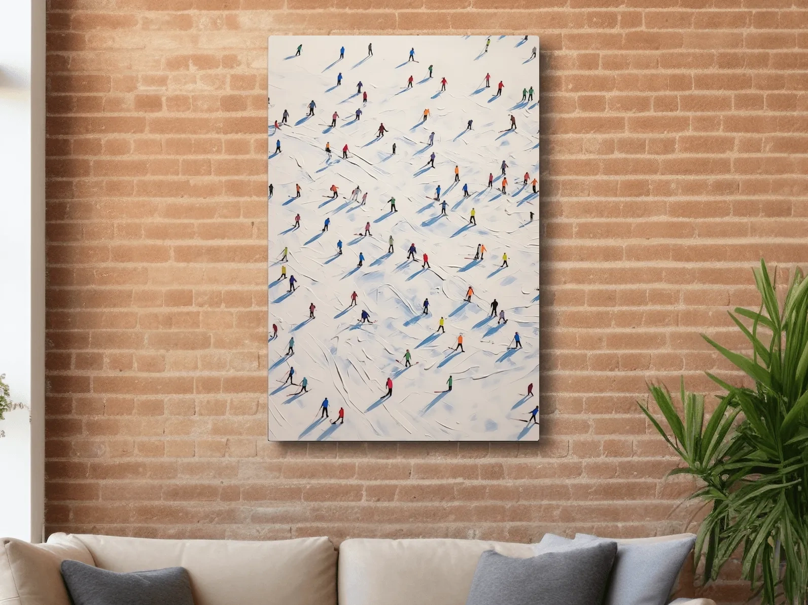 Colorful Skiers On Snowy Slopes - Modern Minimalist Winter Sports Wall Art