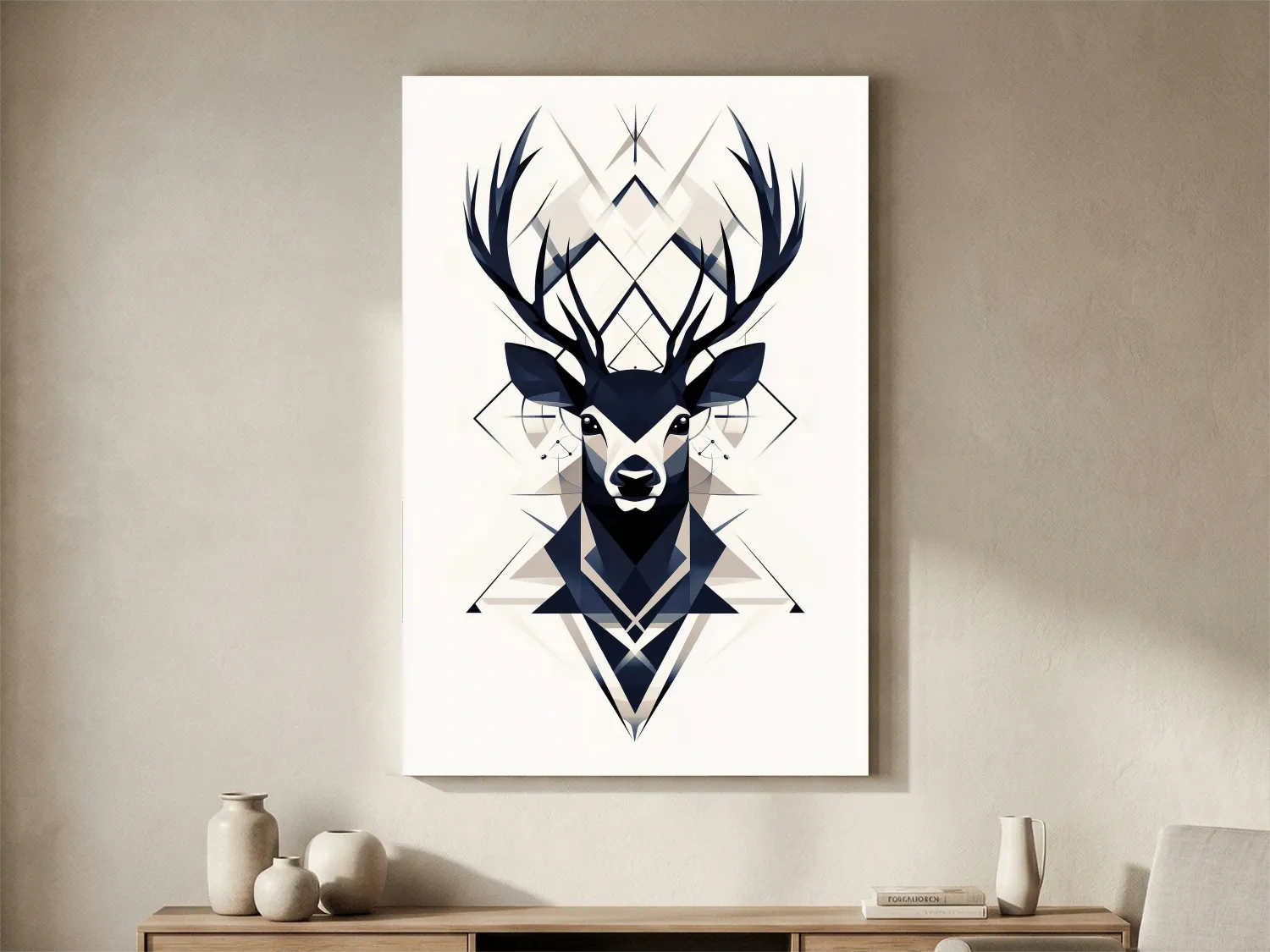 Geometric Stag Head Illustration - Tribal Style Wildlife Wall Art