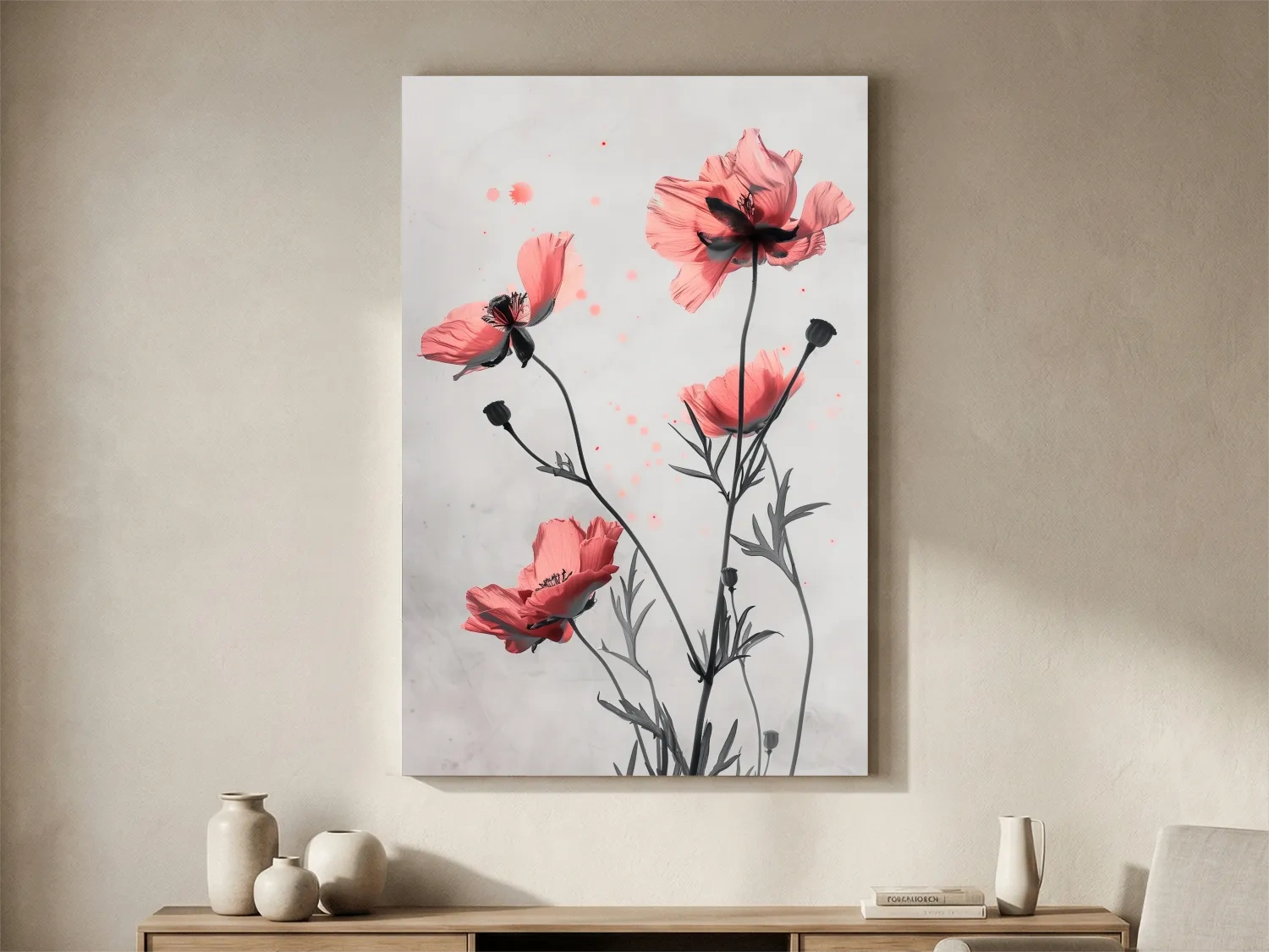 Poppy Flowers Watercolor Illustration - Minimalist Botanical Wall Art