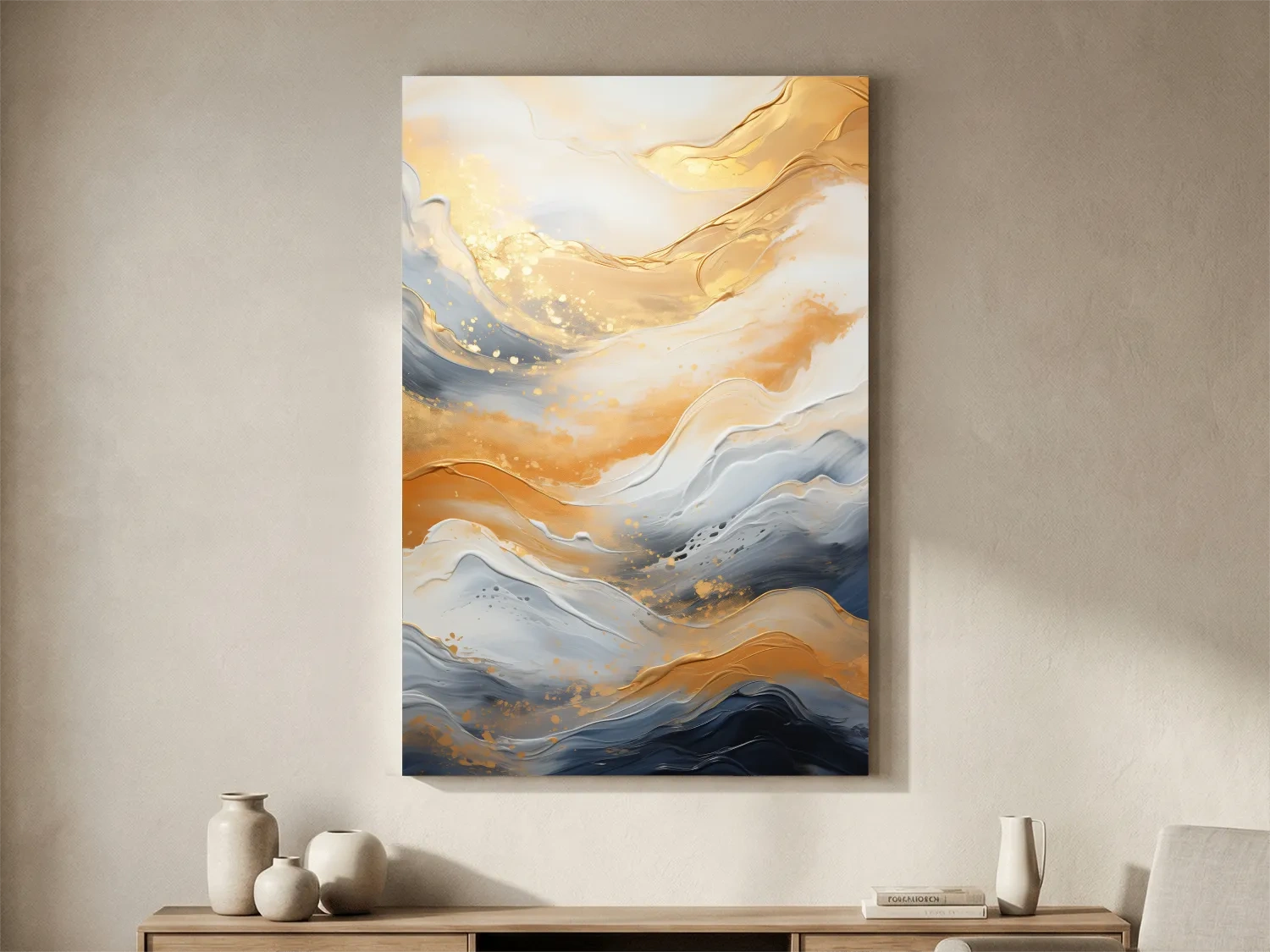 Gold White Marble Swirl Abstract - Modern Alcohol Ink Wall Art