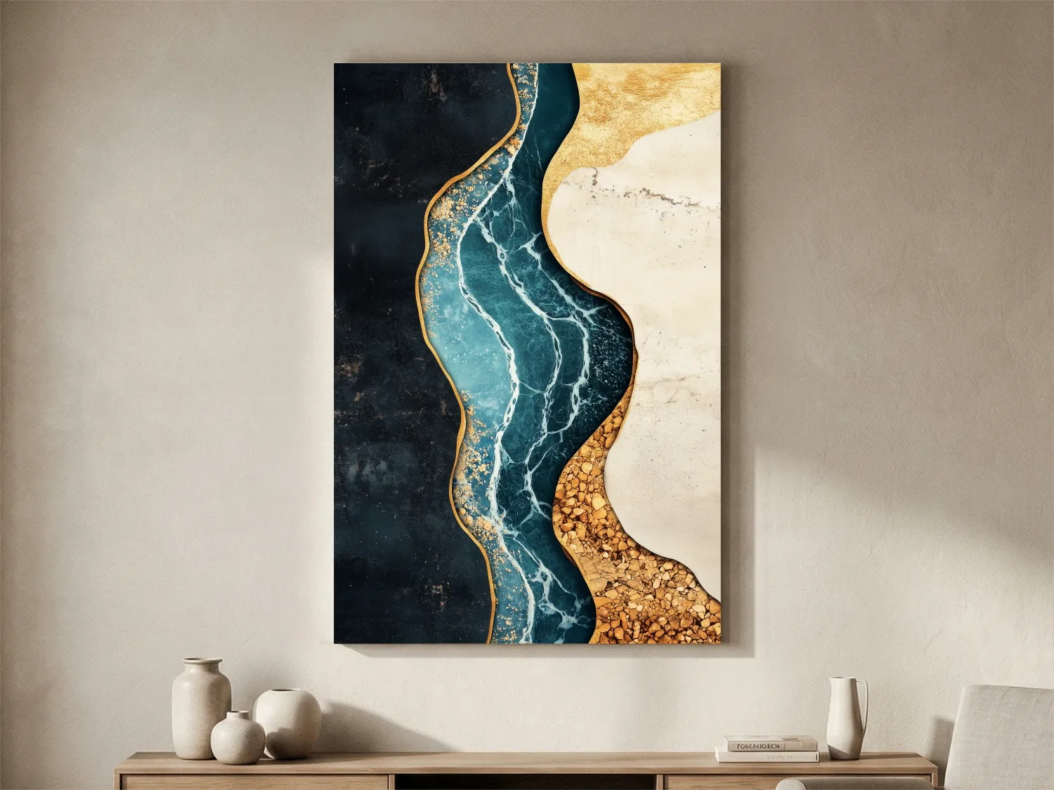 Luxurious Fluid Marble River Abstract - Gold Geode Resin Style Wall Art