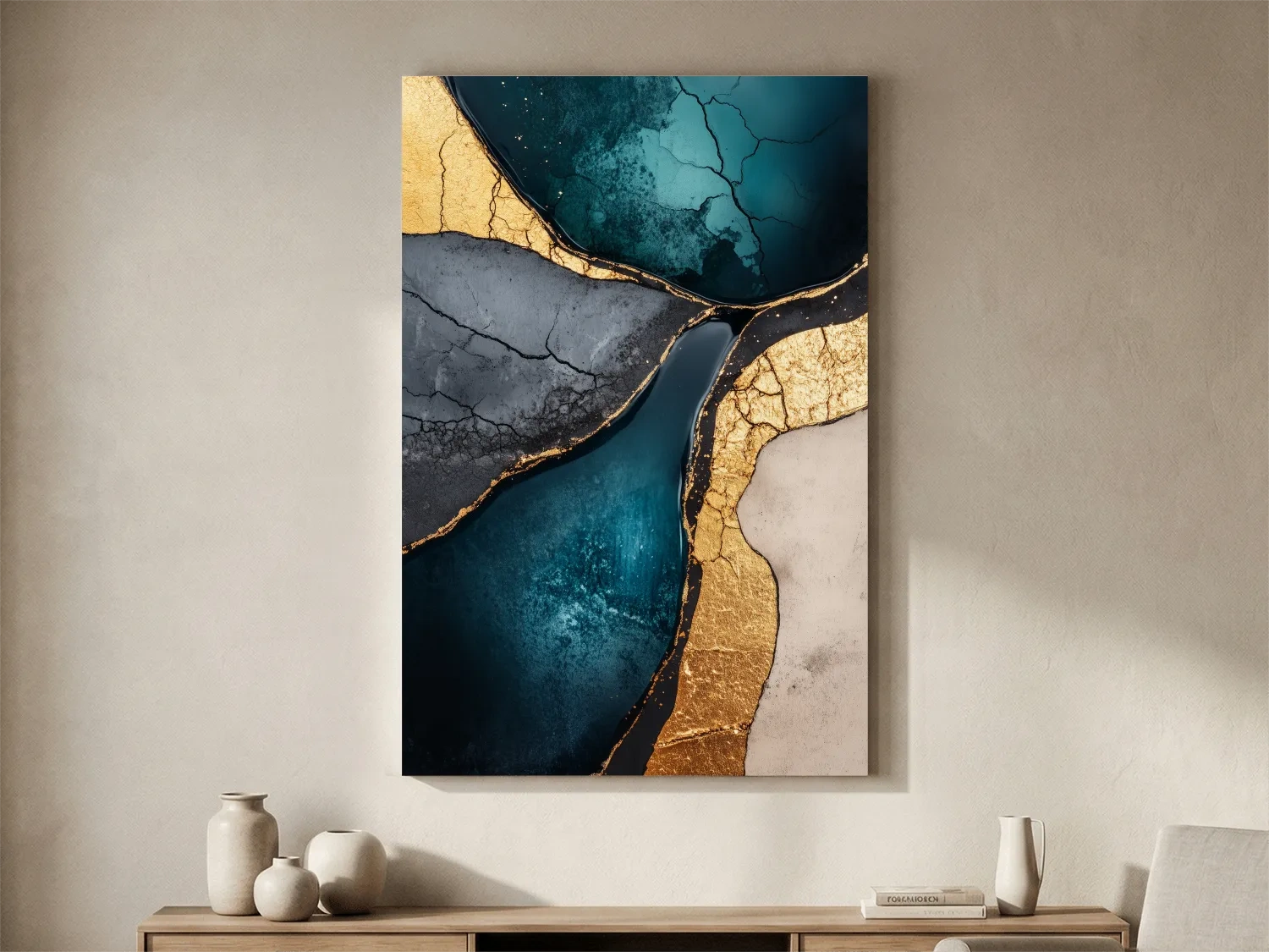 Teal Gold Geode Resin Abstract - Elegant Metallic Marble Wall Art