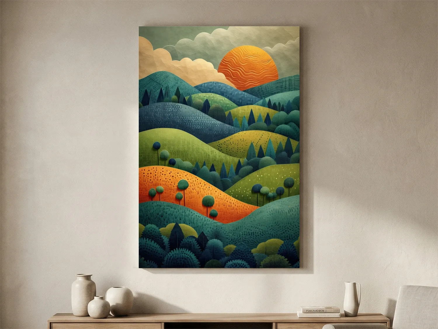 Layered Mountain Sunset Landscape - Mid Century Modern Forest Wall Art