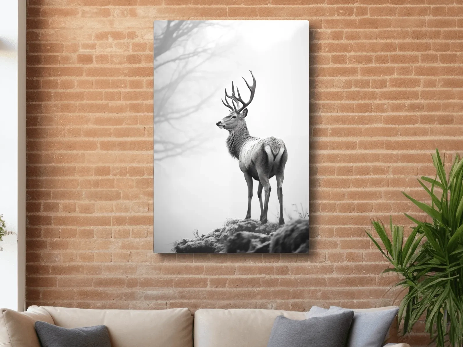 Black And White Stag Portrait - Minimalist Wildlife Photography Wall Art