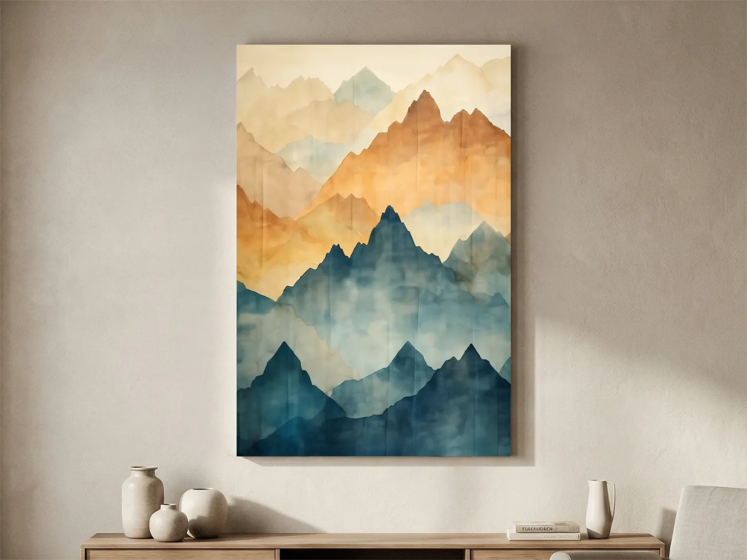 Foggy Layered Mountain Watercolor Landscape - Abstract Wall Art