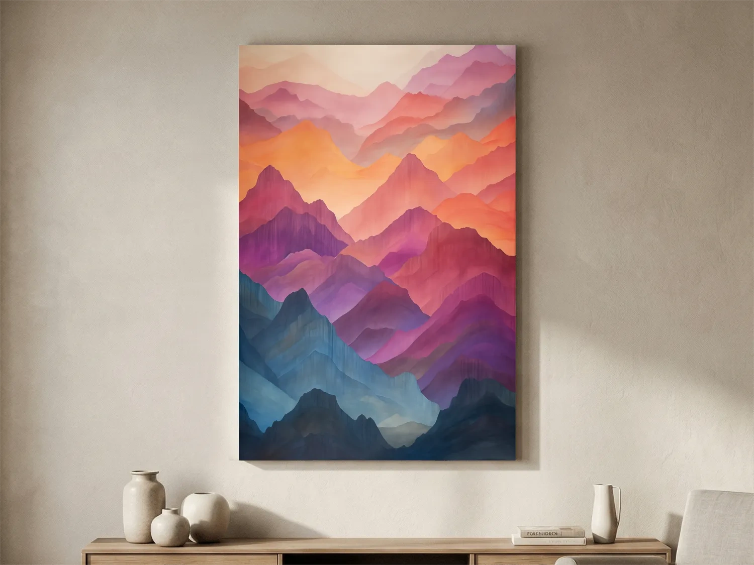 Vibrant Watercolor Layered Mountains - Abstract Sunset Landscape Wall Art