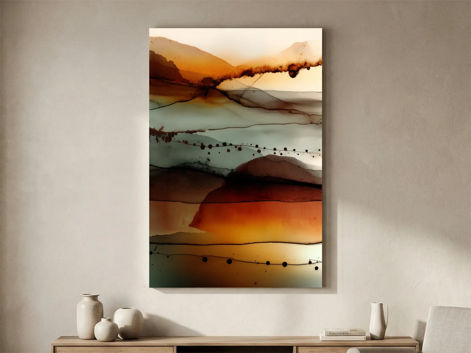 Moody Abstract Mountain Horizon Watercolor - Modern Landscape Wall Art