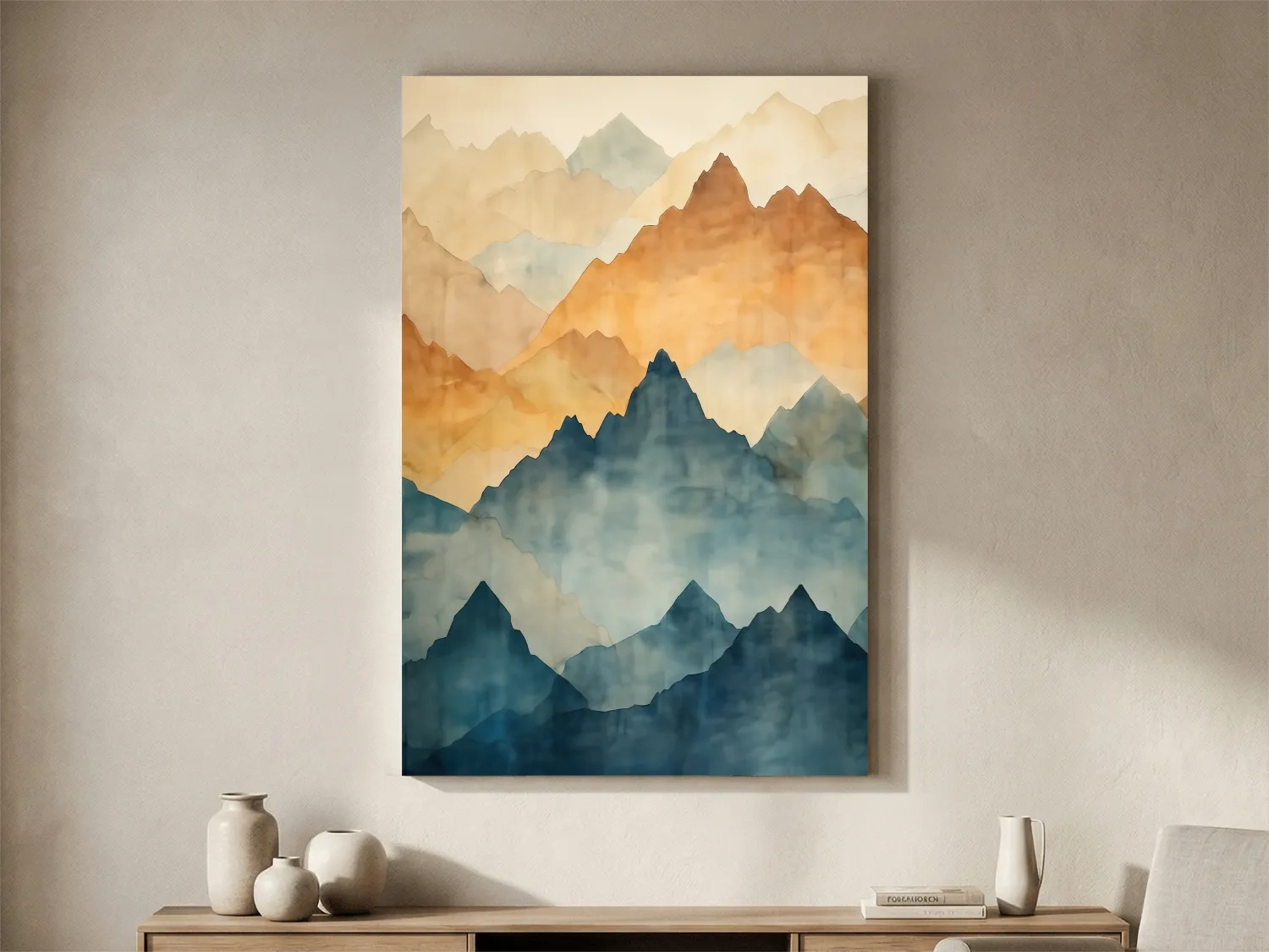 Foggy Layered Mountain Watercolor Landscape - Abstract Wall Art