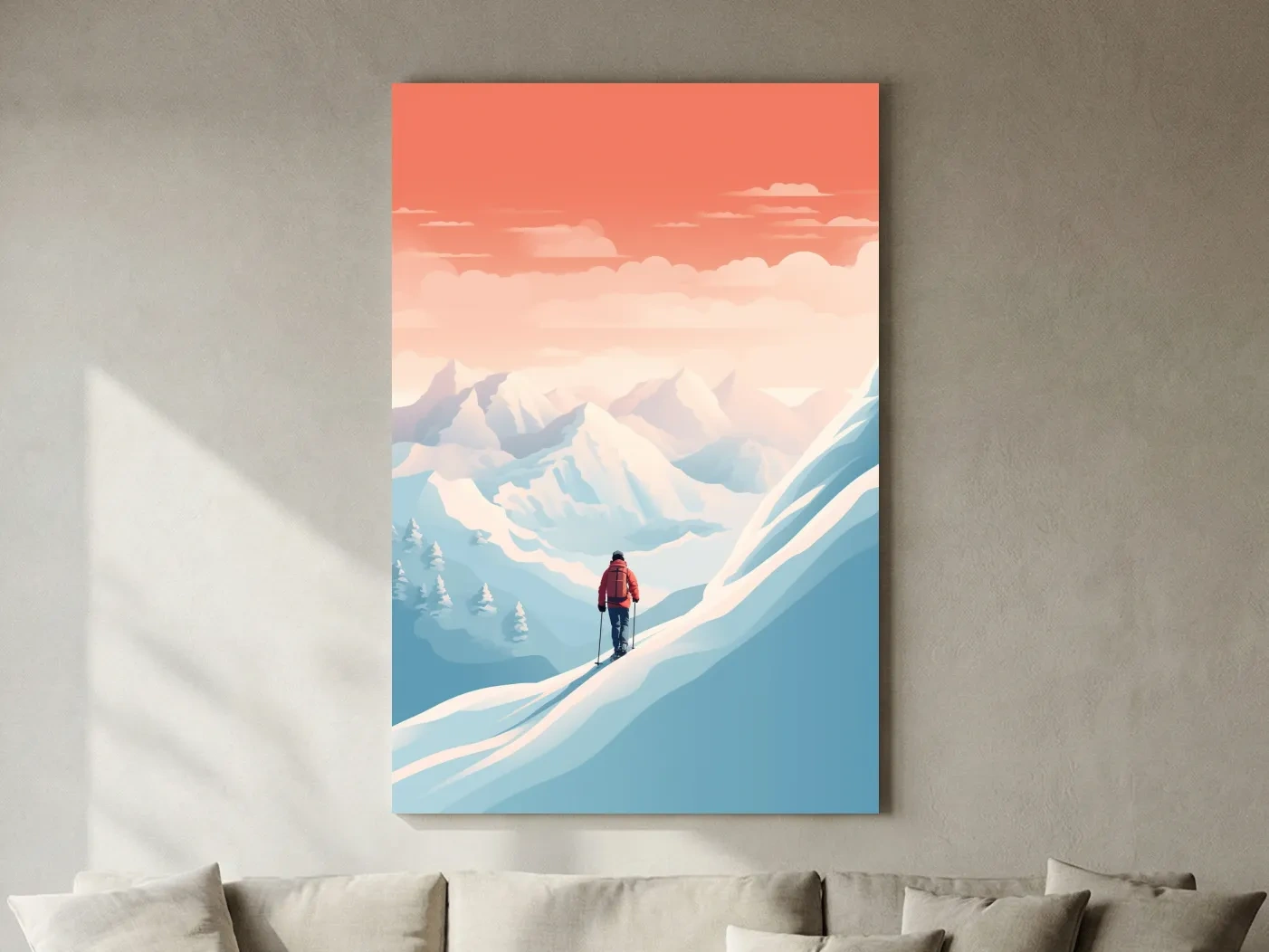 Backcountry Skier In Alpine Sunset - Minimalist Winter Mountains Wall Art