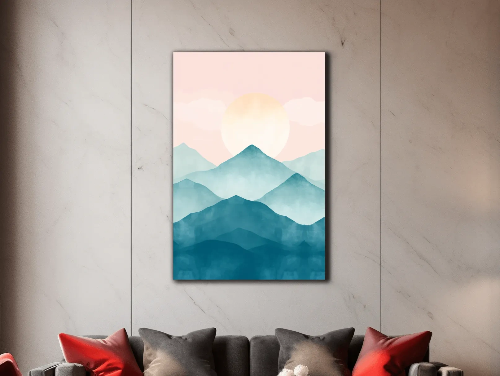Pastel Watercolor Mountain Sunrise - Abstract Landscape Painting