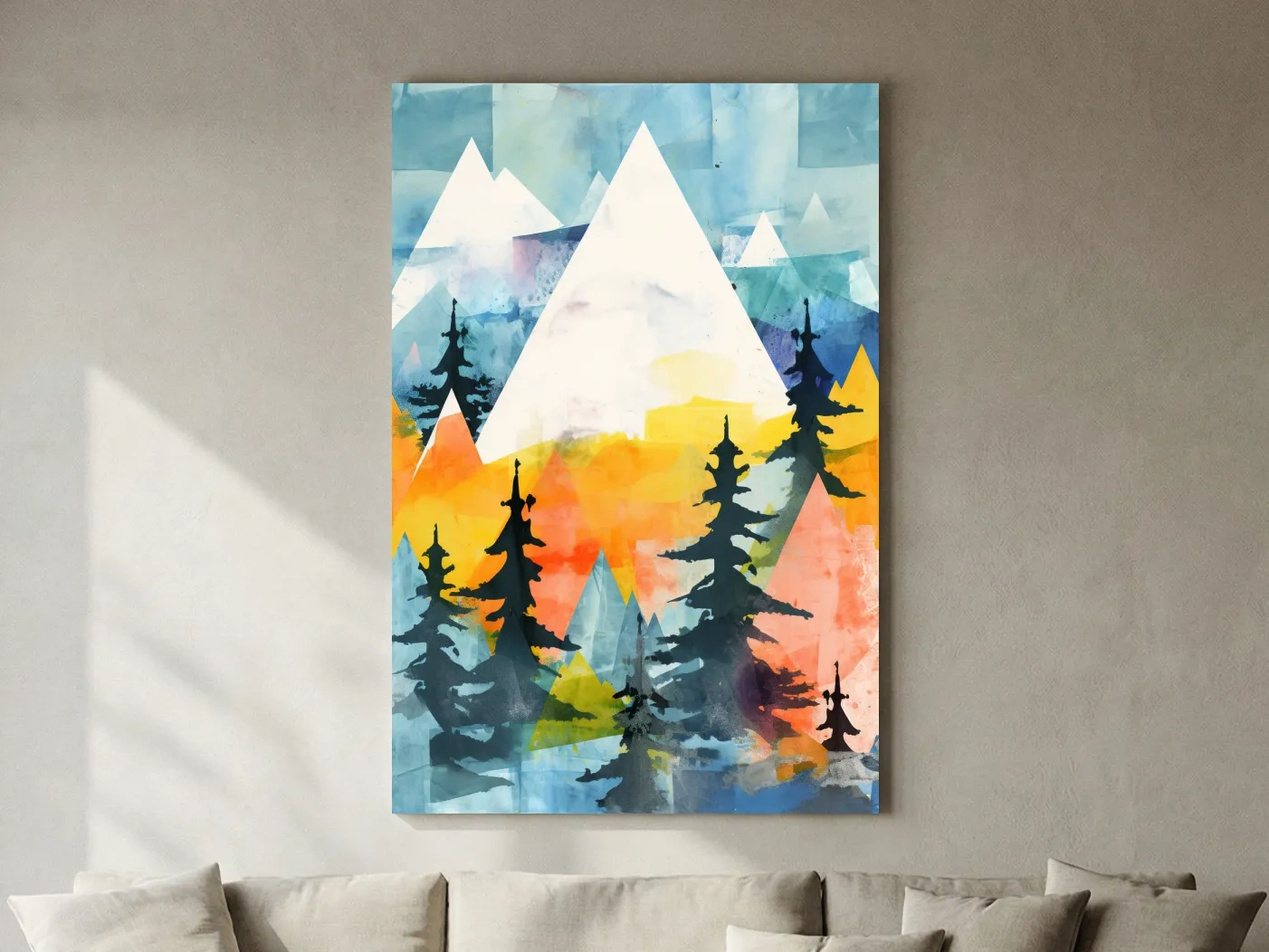 Rustic Watercolor Mountains And Pine Forest - Vibrant Alpine Landscape Wall Art