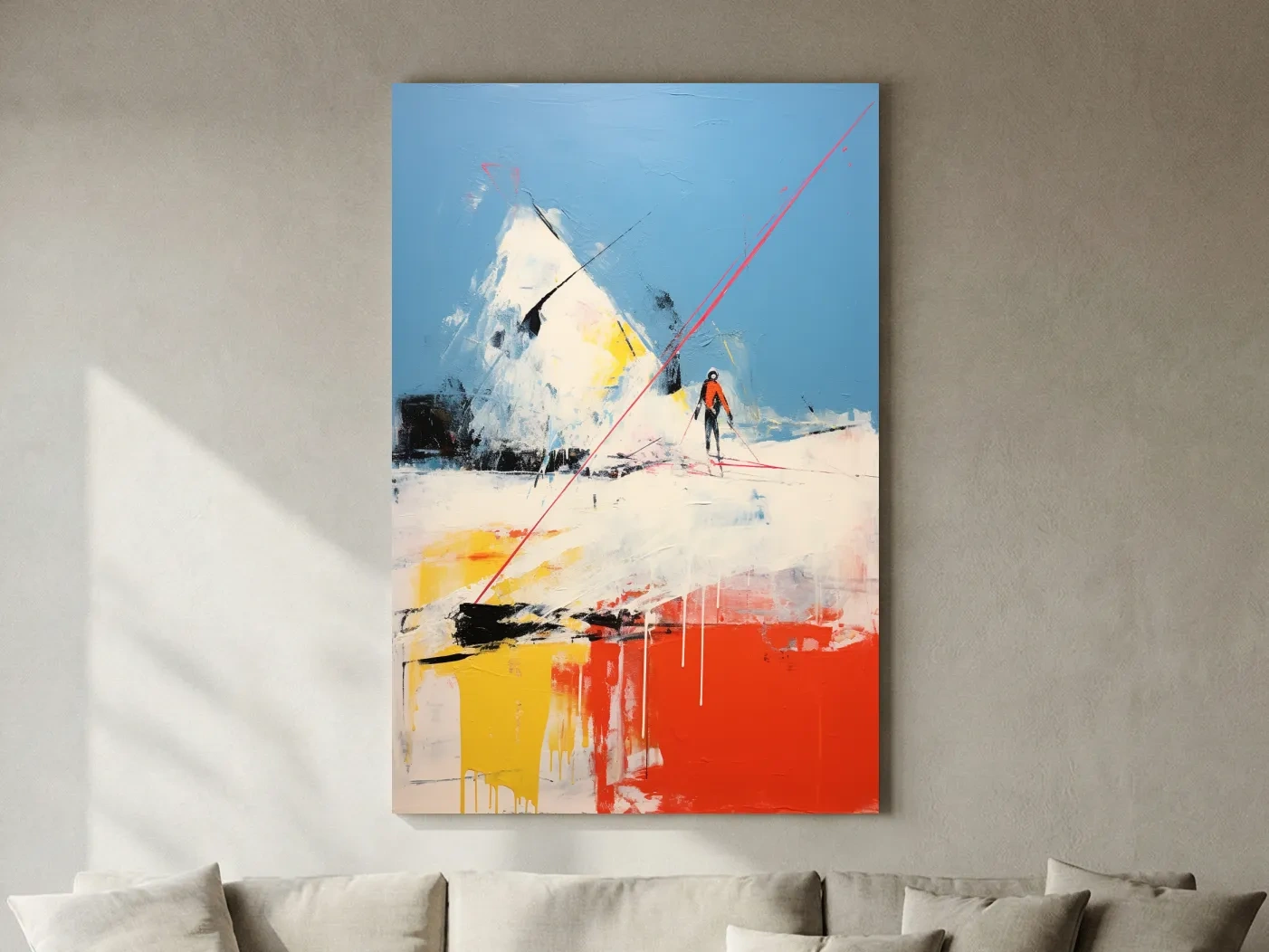 Expressionist Abstract Skiier Mountain Peak Painting - Winter Sports Wall Art