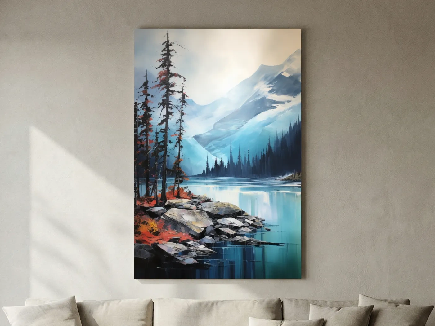 Turquoise Alpine Lake And Mountain Watercolor - Serene Forest Wall Art