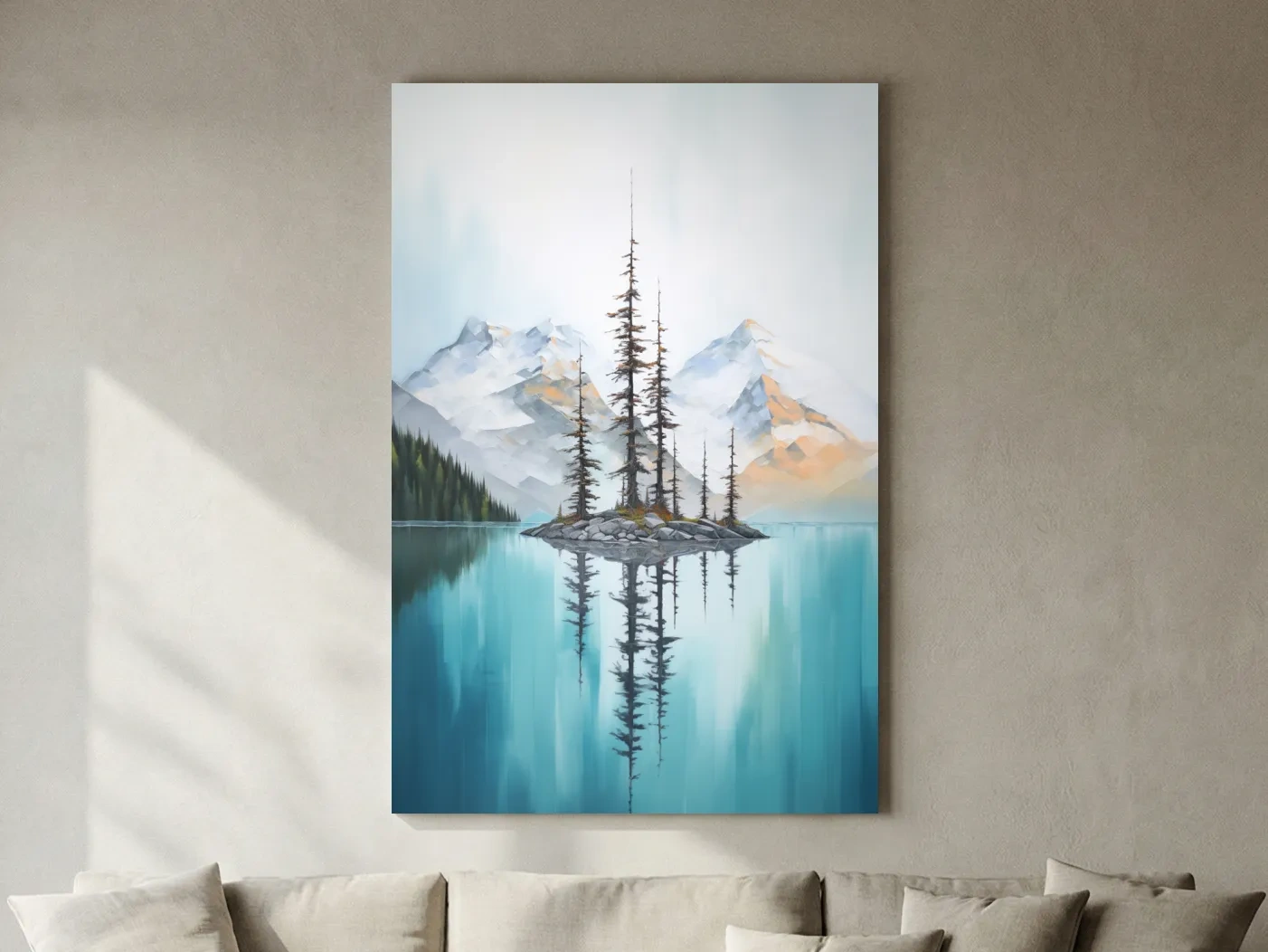 Turquoise Alpine Lake Island Pines - Serene Mountain Landscape Wall Art