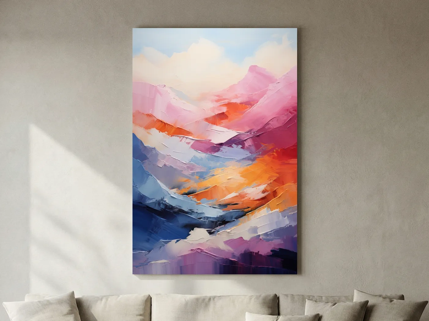Vibrant Abstract Mountain Landscape Painting - Colorful Impasto Texture Wall Art