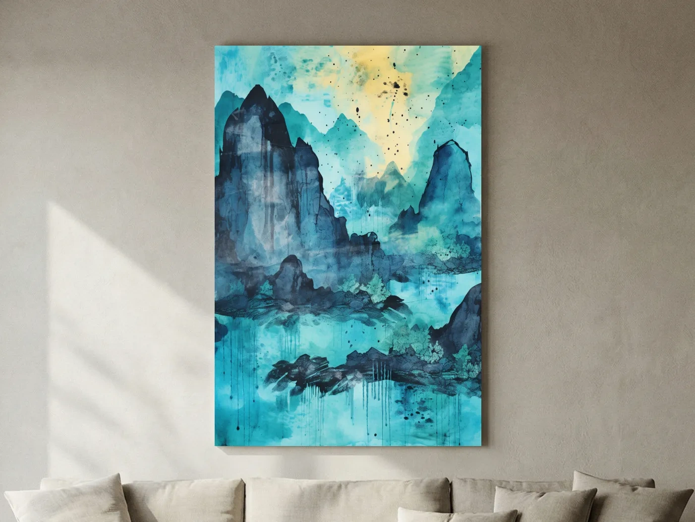 Abstract Mountain Lake Watercolor - Landscape Wall Art