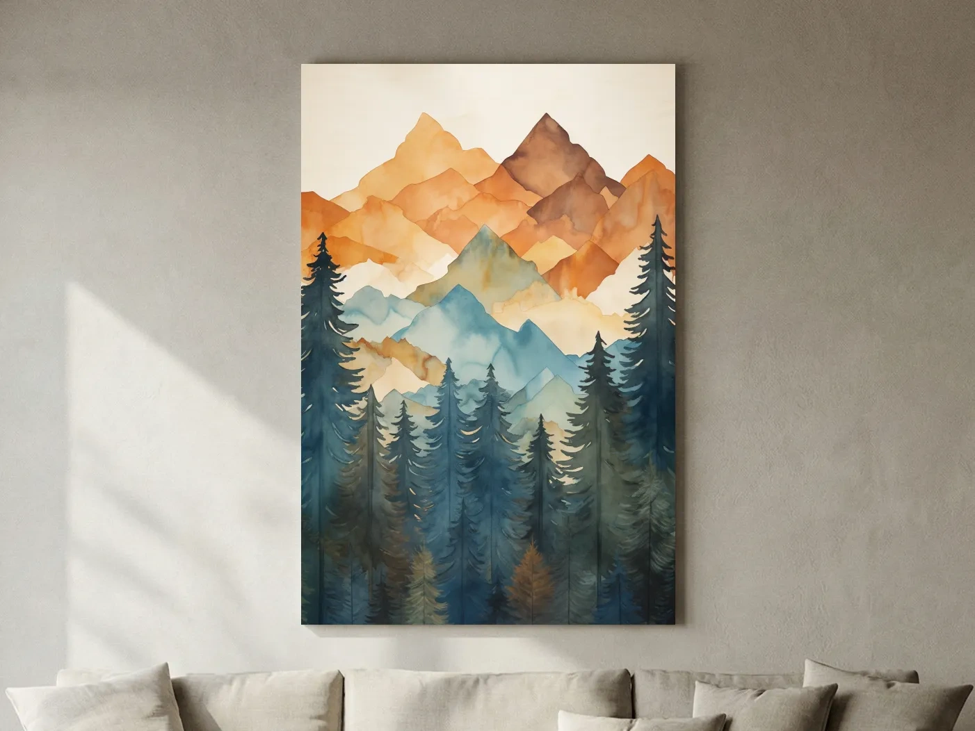 Alpine Mountains Pine Forest Watercolor - Nature Landscape Wall Art