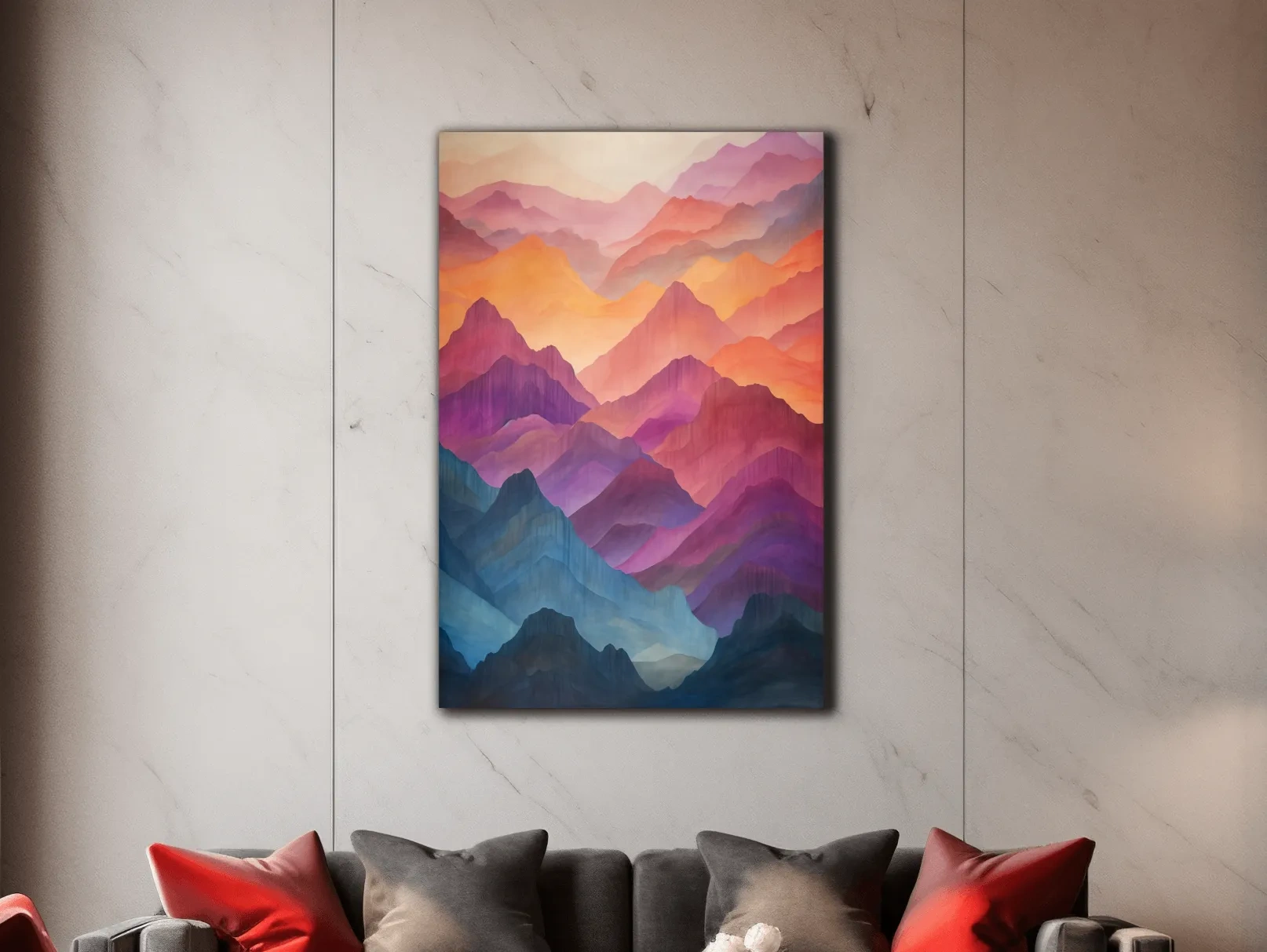 Vibrant Watercolor Layered Mountains - Abstract Sunset Landscape Wall Art