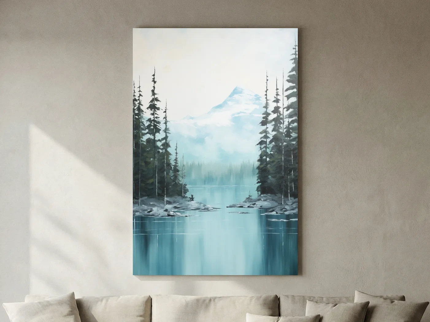 Turquoise Alpine Lake & Pine Forest Watercolor - Serene Mountain Landscape Wall Art
