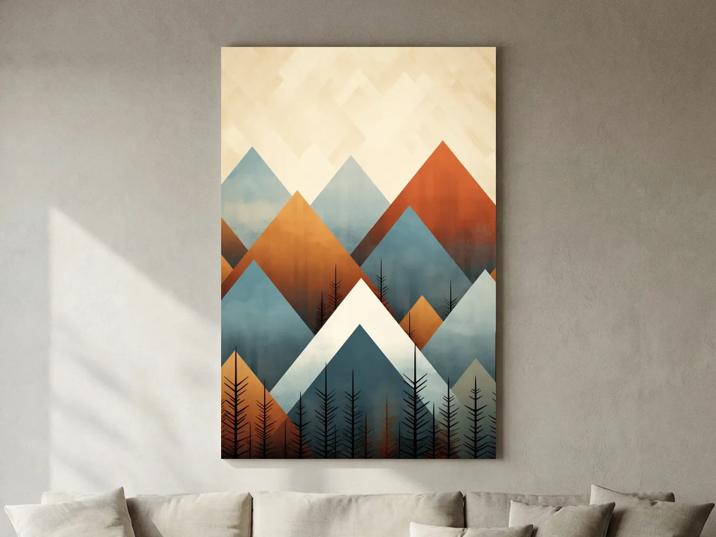 Geometric Pine Mountain Peaks - Minimalist Mid Century Wall Art