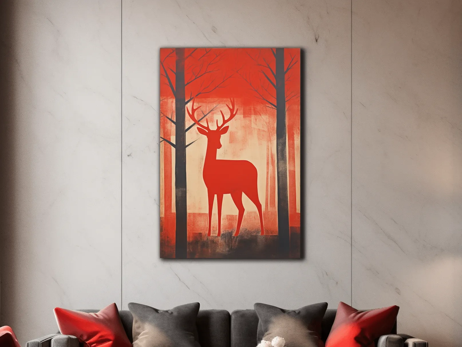 Rustic silhouette painting of a deer in the forest