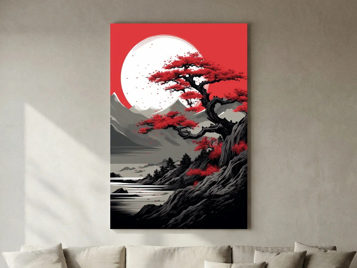 Japanese Ink Landscape With Bonsai Tree - Zen Mountain Wall Art