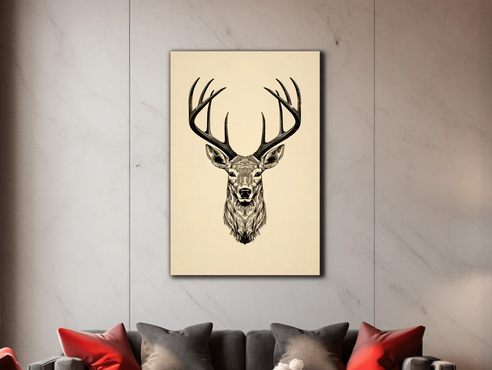 Sepia tone tattoo style illustration of a deers head