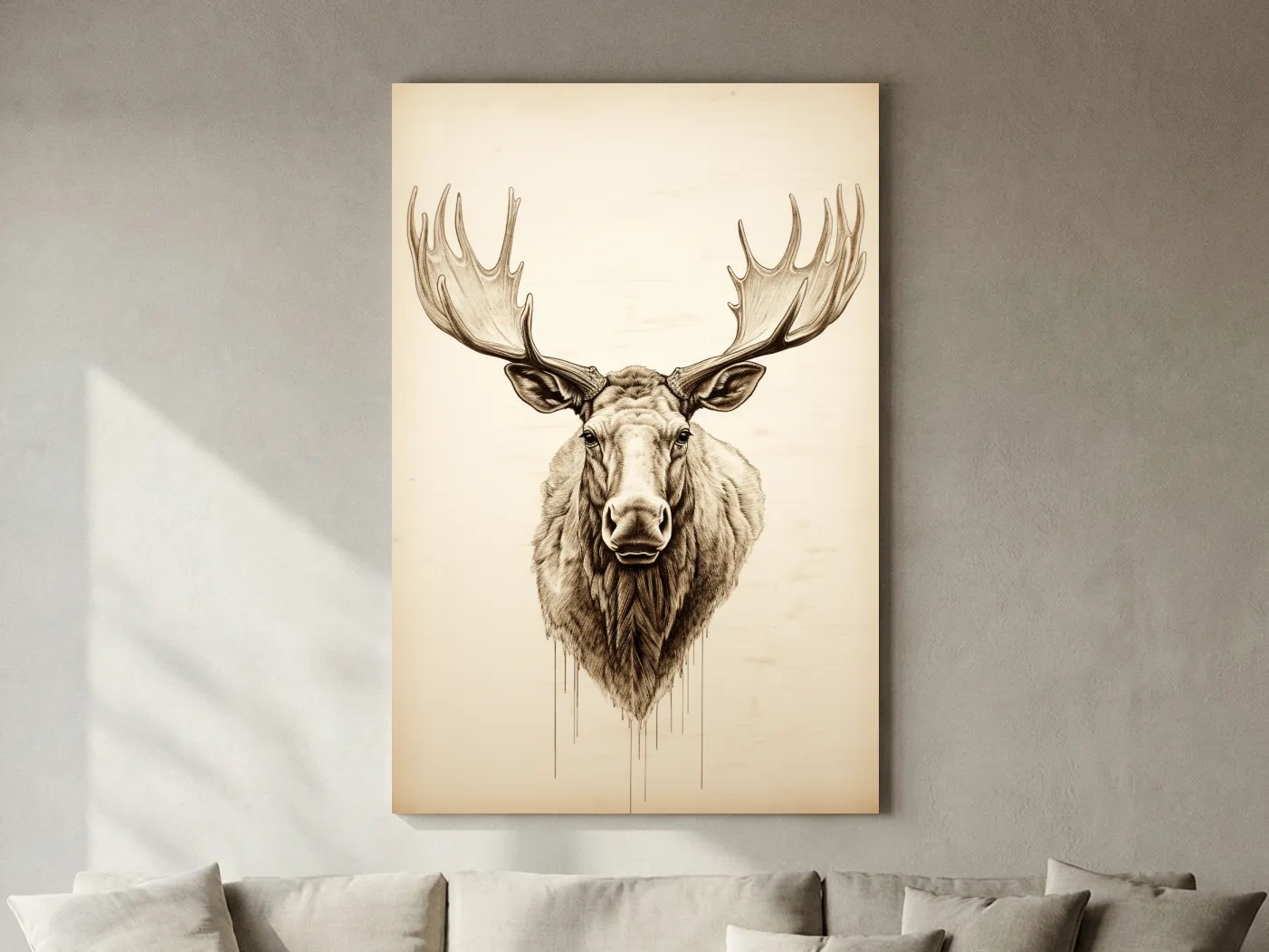 Rustic Moose Head Sketch Illustration - Vintage Sepia Wildlife Wall Art