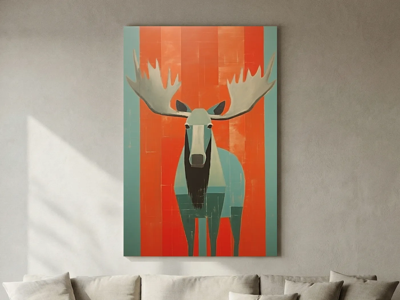 Mid Century Modern Rustic Moose Portrait Painting -  Wildlife Wall Art