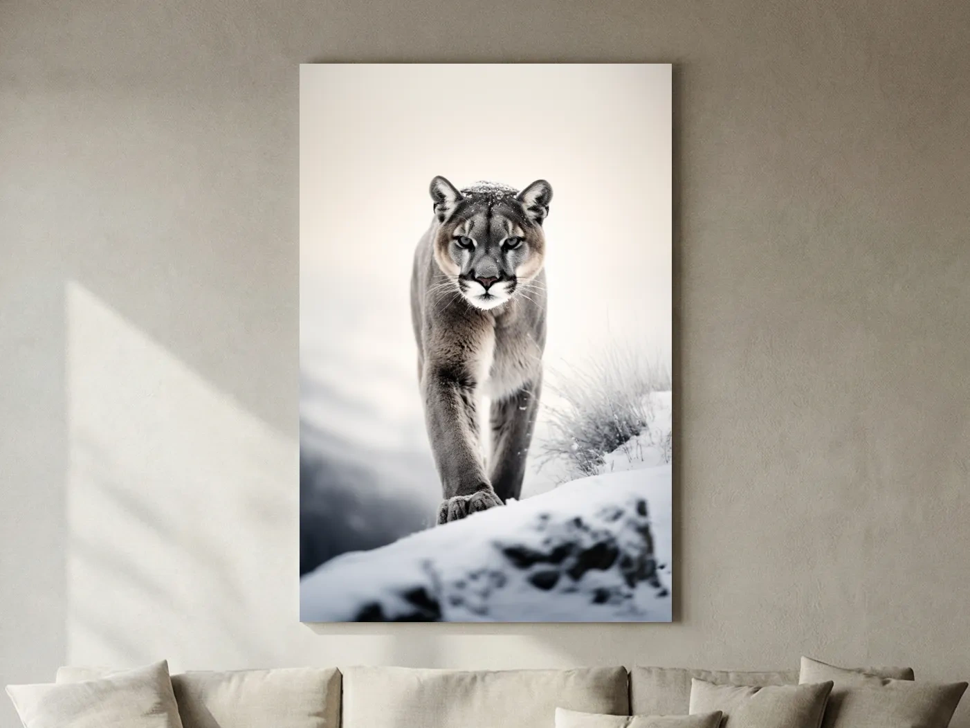 Majestic Cougar Close Up Wildlife Photography - Minimalist Winter Wall Art