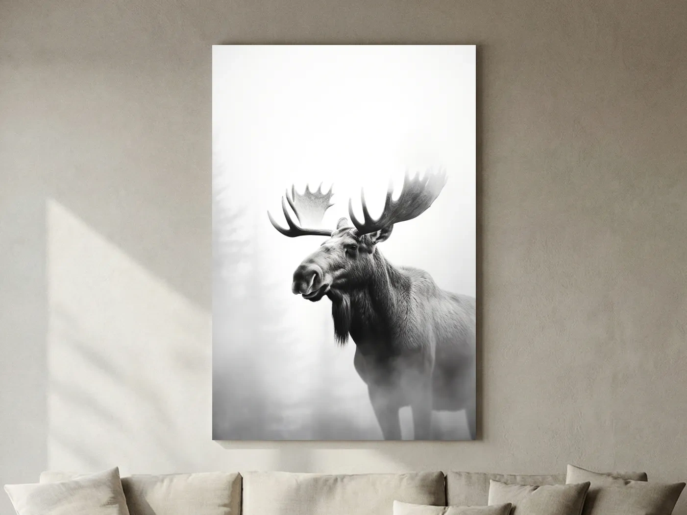 Moody Black And White Moose Portrait - Misty Wildlife Photography Artwork