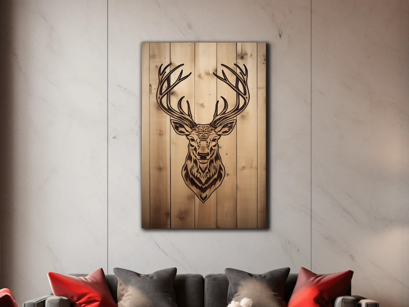Rustic Stag Head Woodburn Illustration - Cabin Lodge Wildlife Wall Art