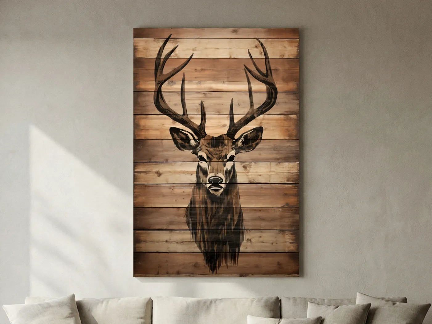 Rustic Stag Head Wood Burning Art - Cabin Lodge Wildlife Artwork