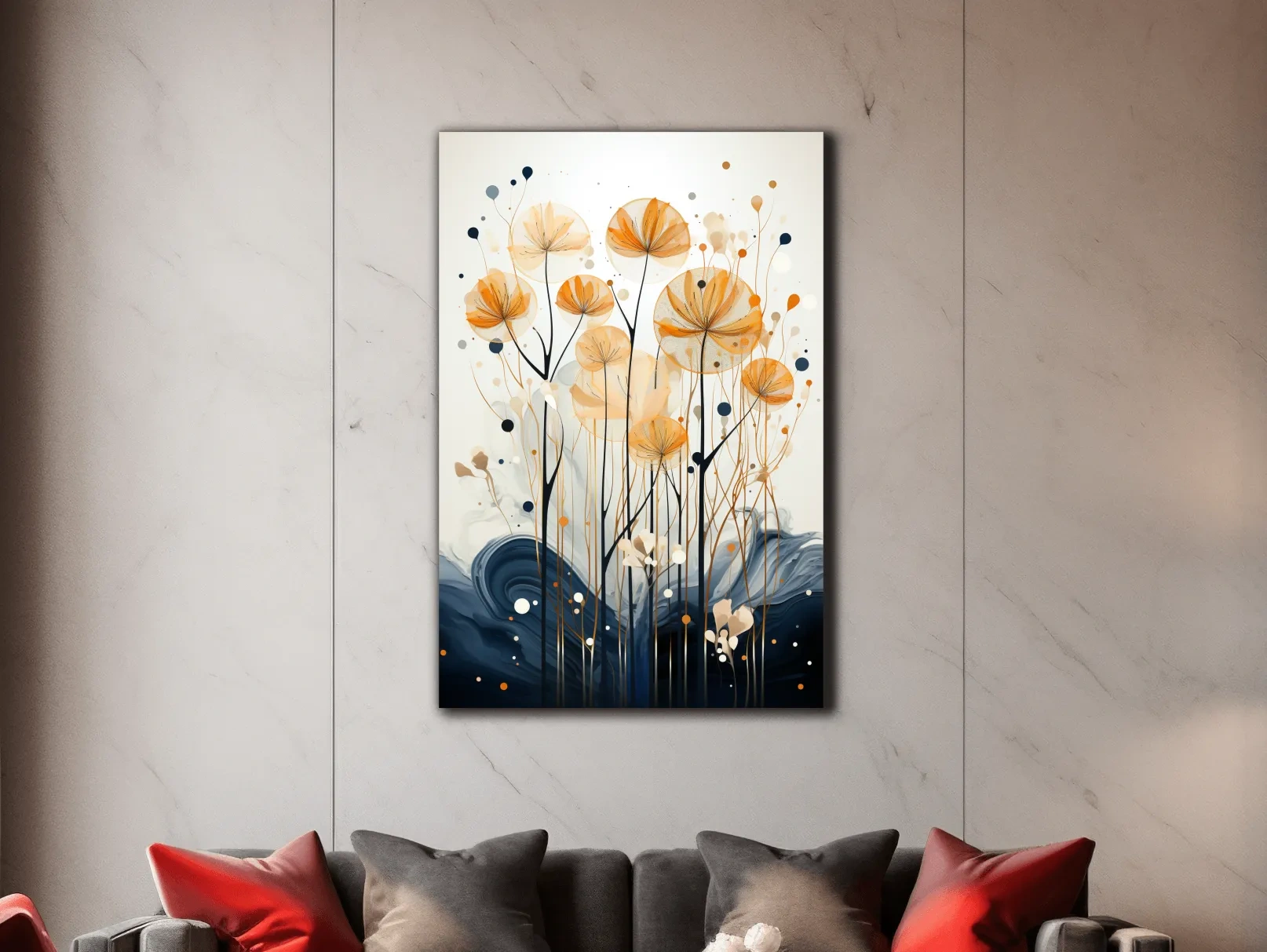 Abstract Golden Wildflower Ink Wash - Botanical Boho Wall Art