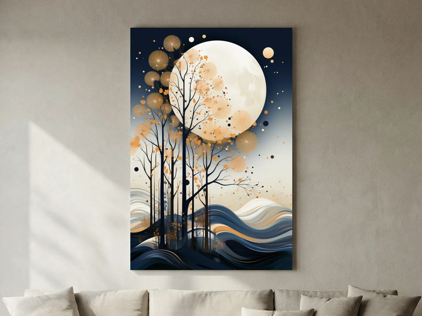 Abstract Moonlit Forest Silhouette - Elegant Boho Landscape Wall Art