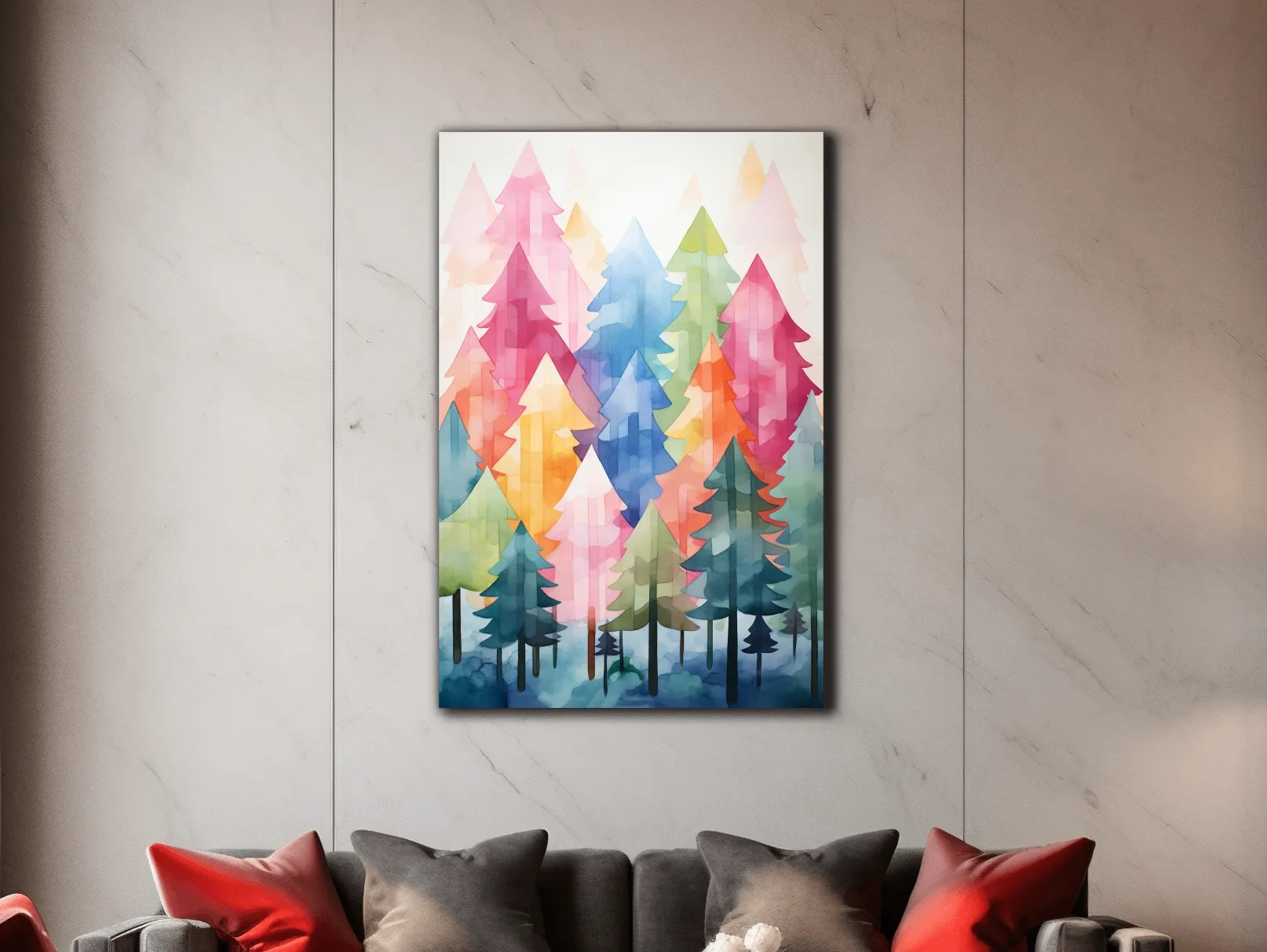 Watercolour painting art, a colorful dreamy forest