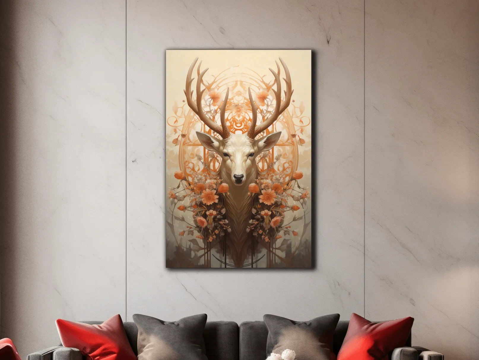 Elegant floral artwork of a beautiful deer head