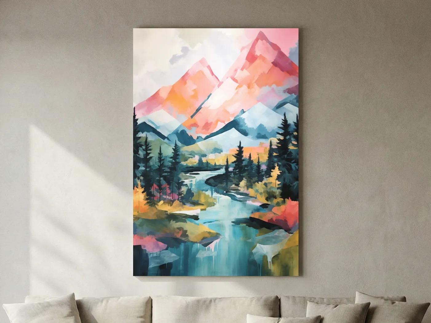 Colourful mountain painting artwork