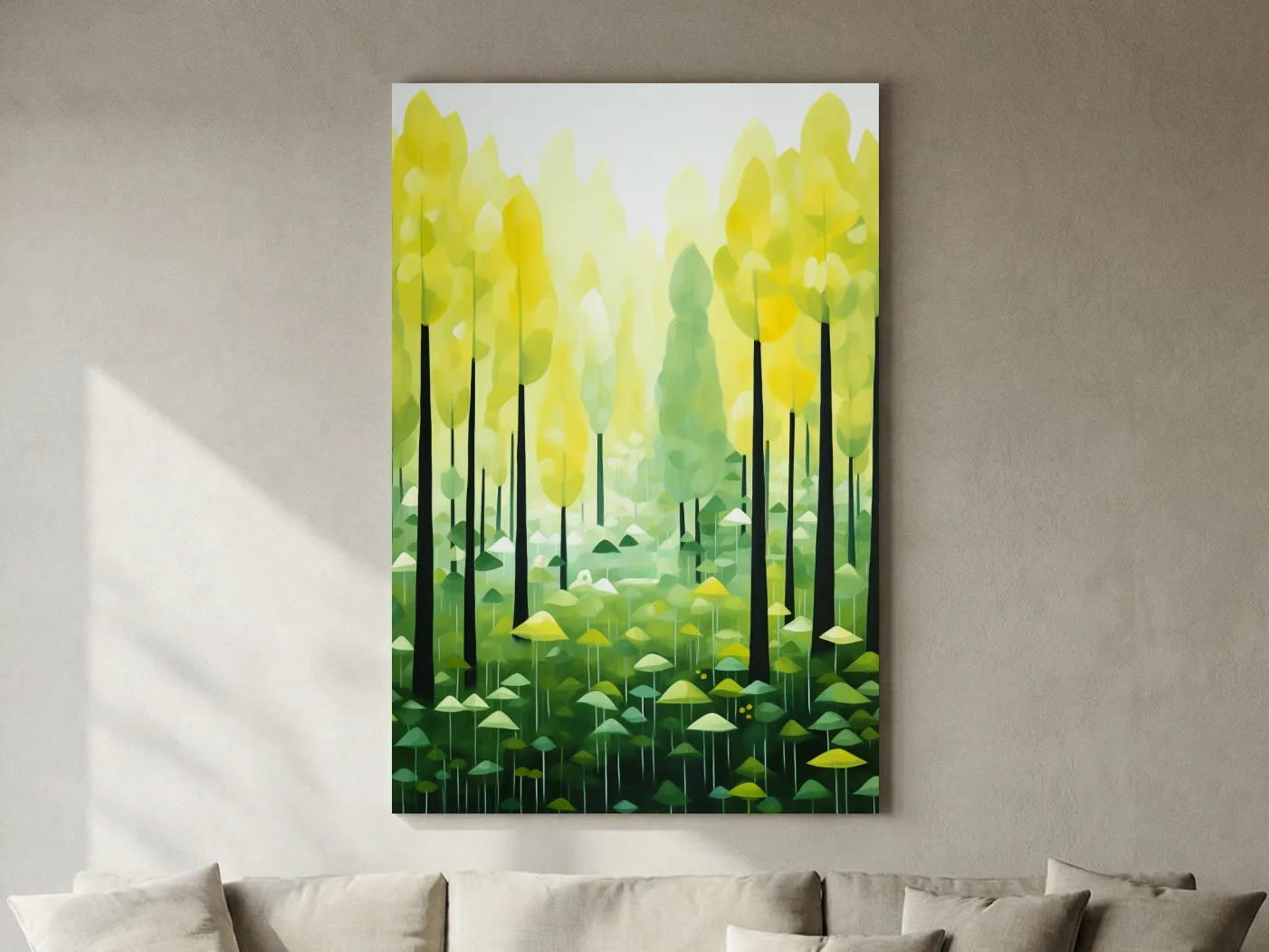 Sunlit Abstract Forest Canopy Painting - Storybook Woodland Wall Art