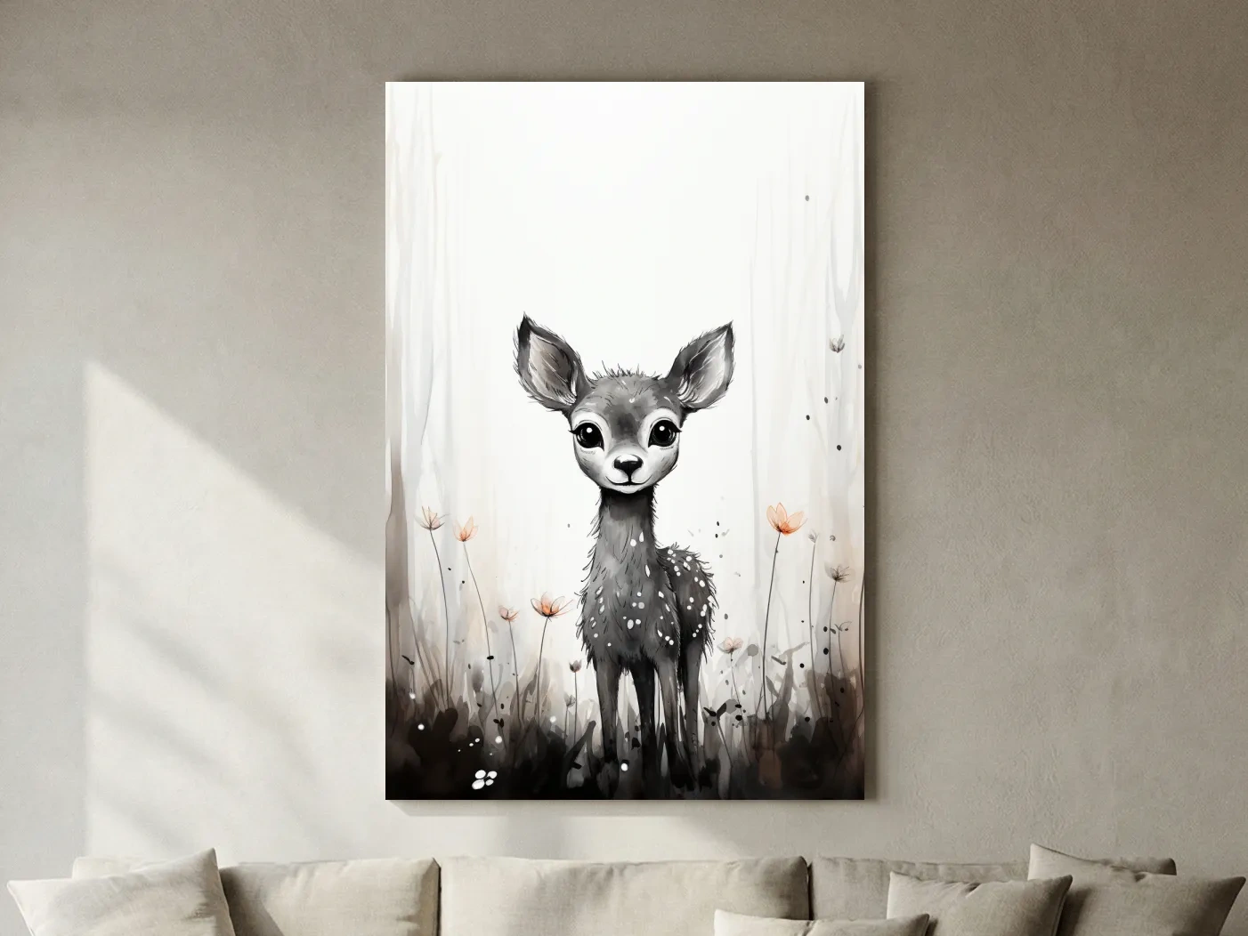 Cute Deer Fawn Watercolor Illustration - Whimsical Woodland Nursery Wall Art