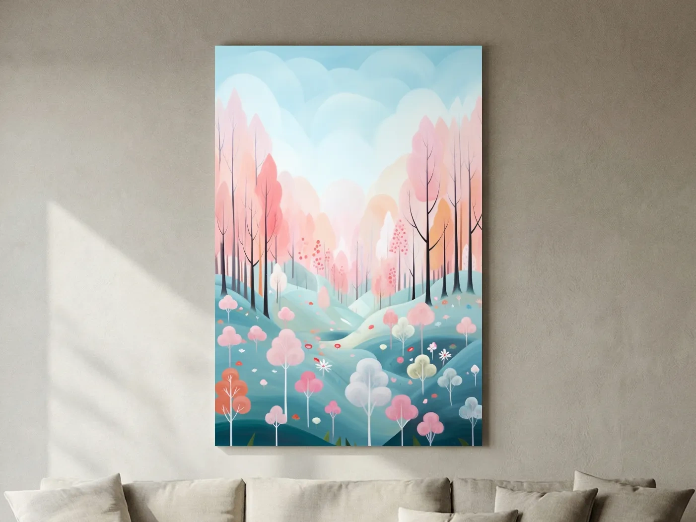Whimsical Pastel Spring Forest Landscape - Dreamy Nature Wall Art