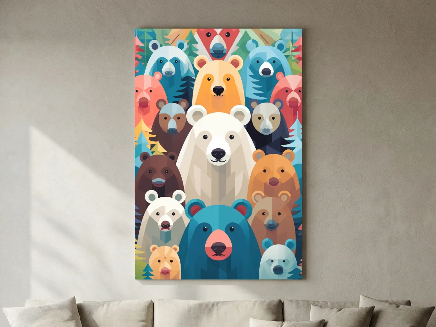 Colorful Bear Family Collage - Childrens Nursery Wildlife Wall Art