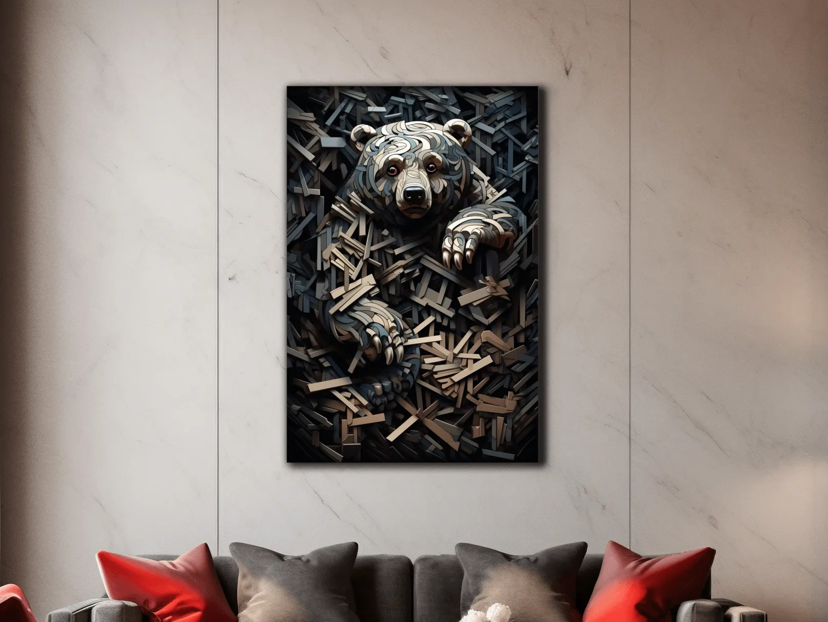 MC Escher style deconstructed hidden bear art 